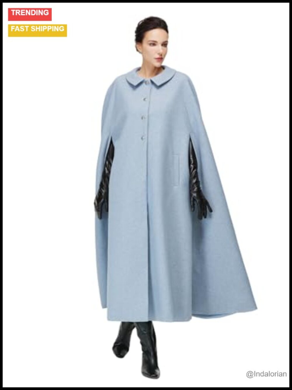 Wool Blend Cape Coat with Pockets Fall Winter